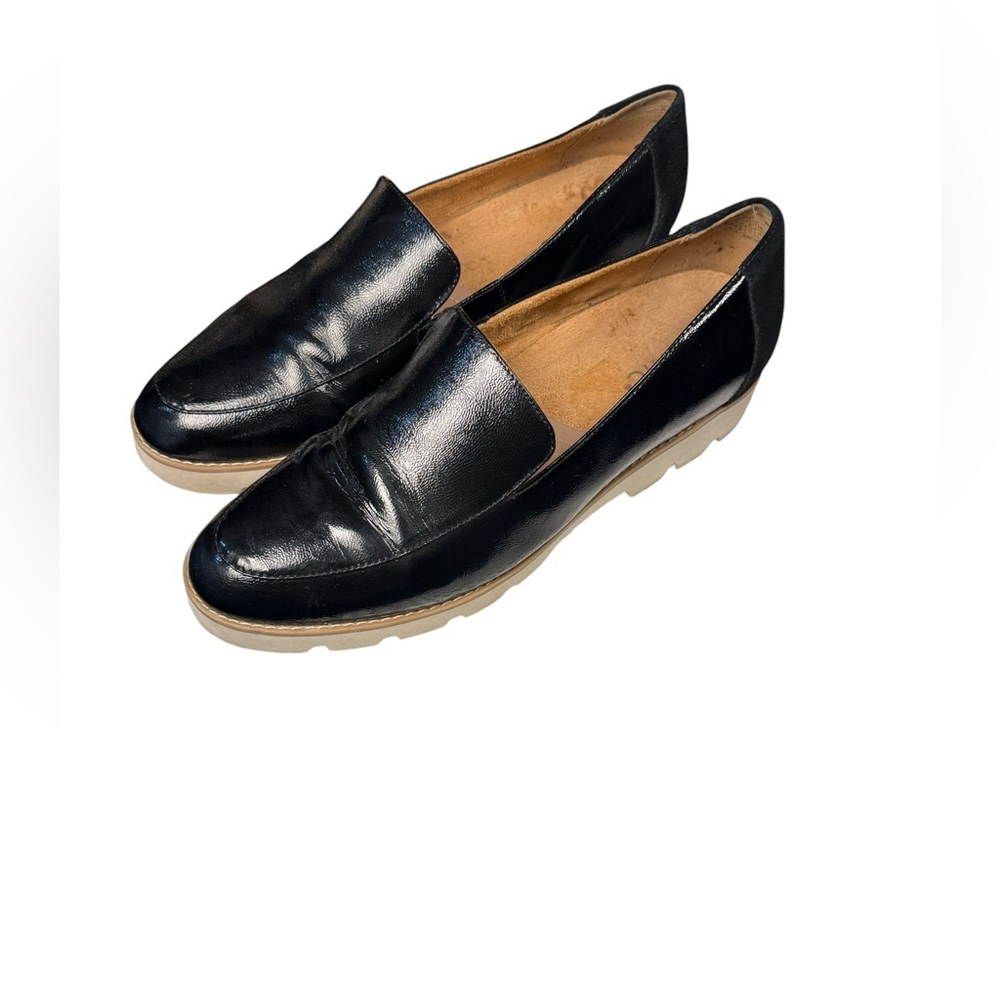Vionic Black Leather Slip-On Loafers with Tan Soles